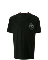 Черная футболка с v-образным вырезом с вышивкой