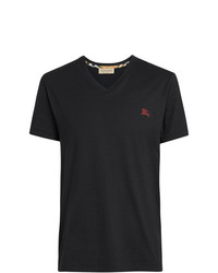 Мужская черная футболка с v-образным вырезом с вышивкой от Burberry