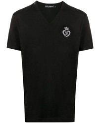 Мужская черная футболка с v-образным вырезом с вышивкой от Dolce & Gabbana