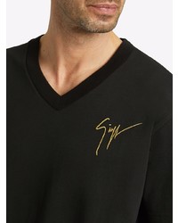 Мужская черная футболка с v-образным вырезом с вышивкой от Giuseppe Zanotti