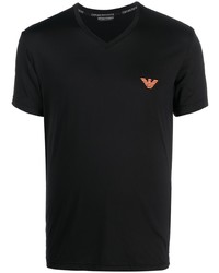 Мужская черная футболка с v-образным вырезом с вышивкой от Emporio Armani