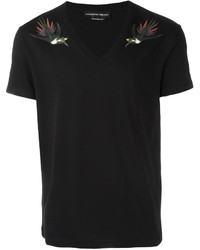 Мужская черная футболка с v-образным вырезом с принтом от Alexander McQueen