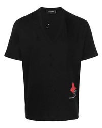 Мужская черная футболка с v-образным вырезом с принтом от DSQUARED2