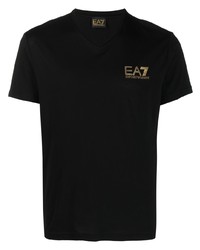 Мужская черная футболка с v-образным вырезом с принтом от Ea7 Emporio Armani