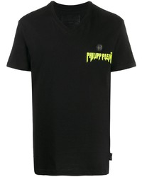 Мужская черная футболка с v-образным вырезом с принтом от Philipp Plein