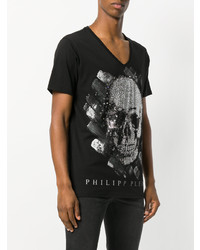 Мужская черная футболка с v-образным вырезом с принтом от Philipp Plein