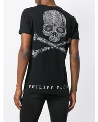 Мужская черная футболка с v-образным вырезом с принтом от Philipp Plein