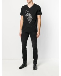 Мужская черная футболка с v-образным вырезом с принтом от Pierre Balmain