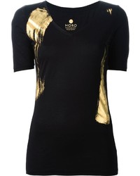 Женская черная футболка с v-образным вырезом с принтом