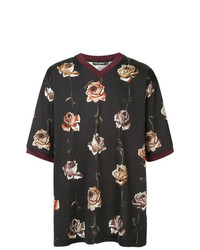 Мужская черная футболка с v-образным вырезом с цветочным принтом от Dolce & Gabbana