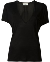 Женская черная футболка с v-образным вырезом от Saint Laurent
