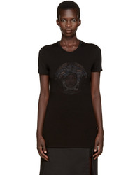 Женская черная футболка с вышивкой от Versace