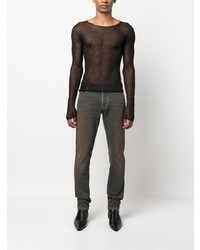Мужская черная футболка с длинным рукавом в сеточку от Saint Laurent