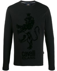 Мужская черная футболка с длинным рукавом с вышивкой от Cavalli Class