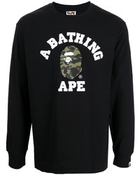 Мужская черная футболка с длинным рукавом с принтом от A Bathing Ape