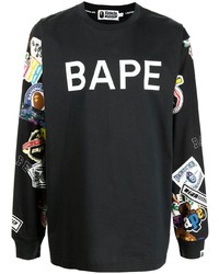 Мужская черная футболка с длинным рукавом с принтом от A Bathing Ape