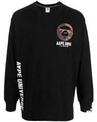 Мужская черная футболка с длинным рукавом с принтом от AAPE BY A BATHING APE