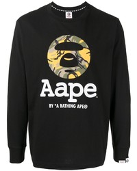 Мужская черная футболка с длинным рукавом с принтом от AAPE BY A BATHING APE