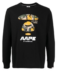 Мужская черная футболка с длинным рукавом с принтом от AAPE BY A BATHING APE