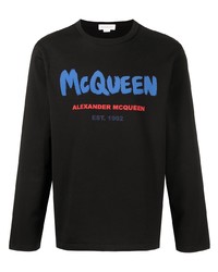Мужская черная футболка с длинным рукавом с принтом от Alexander McQueen