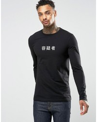 Мужская черная футболка с длинным рукавом с принтом от Asos