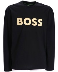 Мужская черная футболка с длинным рукавом с принтом от BOSS
