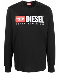 Мужская черная футболка с длинным рукавом с принтом от Diesel