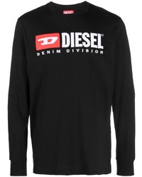 Мужская черная футболка с длинным рукавом с принтом от Diesel