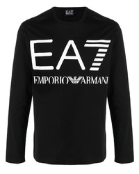Мужская черная футболка с длинным рукавом с принтом от Ea7 Emporio Armani
