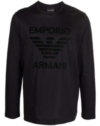 Мужская черная футболка с длинным рукавом с принтом от Emporio Armani