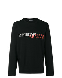 Мужская черная футболка с длинным рукавом с принтом от Emporio Armani