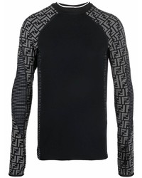 Мужская черная футболка с длинным рукавом с принтом от Fendi