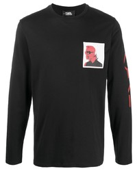 Мужская черная футболка с длинным рукавом с принтом от Karl Lagerfeld
