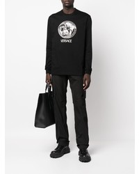 Мужская черная футболка с длинным рукавом с принтом от Versace