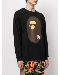 Мужская черная футболка с длинным рукавом с принтом от A Bathing Ape