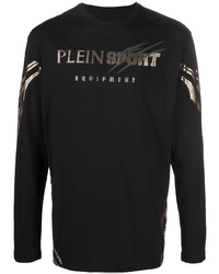 Мужская черная футболка с длинным рукавом с принтом от Plein Sport