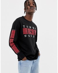 Мужская черная футболка с длинным рукавом с принтом от Tommy Jeans