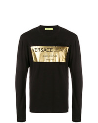 Мужская черная футболка с длинным рукавом с принтом от Versace Jeans