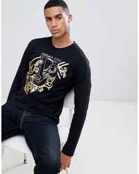 Мужская черная футболка с длинным рукавом с принтом от Versace Jeans