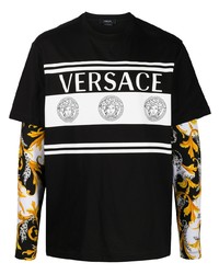 Мужская черная футболка с длинным рукавом с принтом от Versace