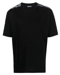 Мужская черная футболка с круглым вырезом в горизонтальную полоску от Just Cavalli