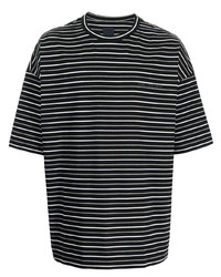 Мужская черная футболка с круглым вырезом в горизонтальную полоску от Juun.J