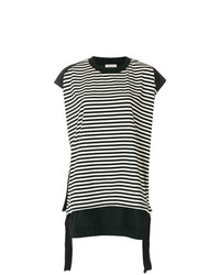Женская черная футболка с круглым вырезом в горизонтальную полоску от Moncler