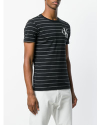 Мужская черная футболка с круглым вырезом в горизонтальную полоску от Calvin Klein Jeans