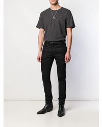 Мужская черная футболка с круглым вырезом в горизонтальную полоску от Saint Laurent