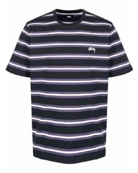 Мужская черная футболка с круглым вырезом в горизонтальную полоску от Stussy