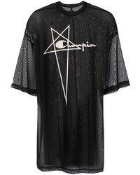 Мужская черная футболка с круглым вырезом в сеточку с вышивкой от Rick Owens X Champion