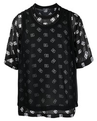 Мужская черная футболка с круглым вырезом в сеточку с принтом от Dolce & Gabbana