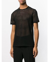 Мужская черная футболка с круглым вырезом в сеточку с принтом от Helmut Lang