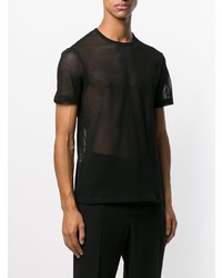 Мужская черная футболка с круглым вырезом в сеточку с принтом от Helmut Lang